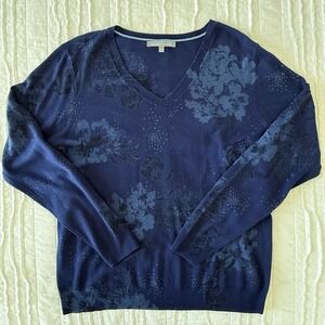 Daniel Rainn Navy Blue Floral V-Neck Sweater